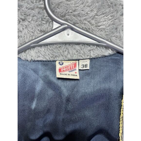 Preeti Womens Top Blouse Beaded Embroidered Medium Black Gold Silver India *Read - Picture 3 of 10